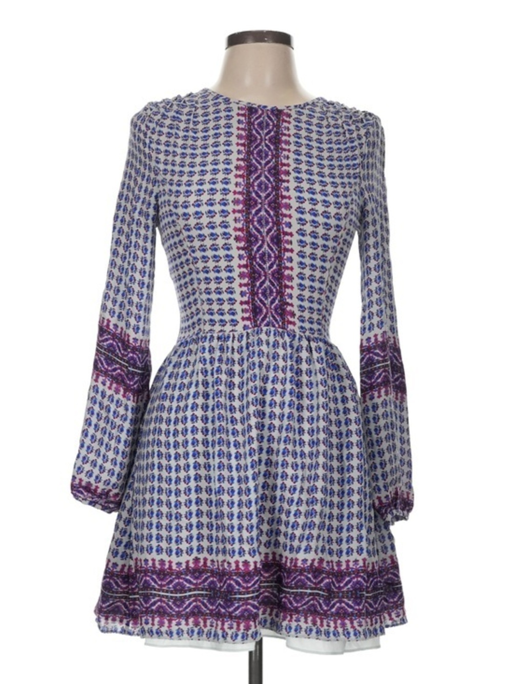 Dolce Vita Women’s Boho Mini Dress Ikat Print Bell Sleeve 100% Silk Medium